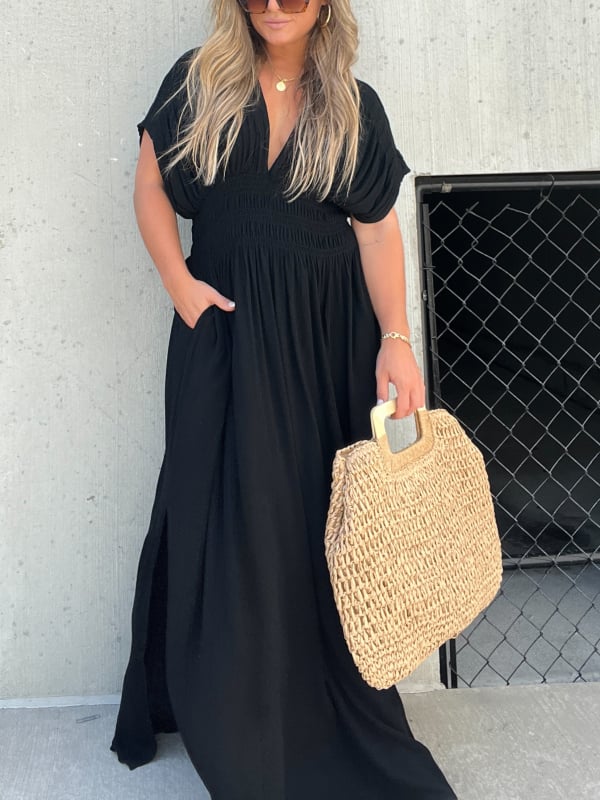 💖2025 Vente limitée - 54% DE RÉDUCTION💗Nouvelle robe longue fendue à col en V sans effort
