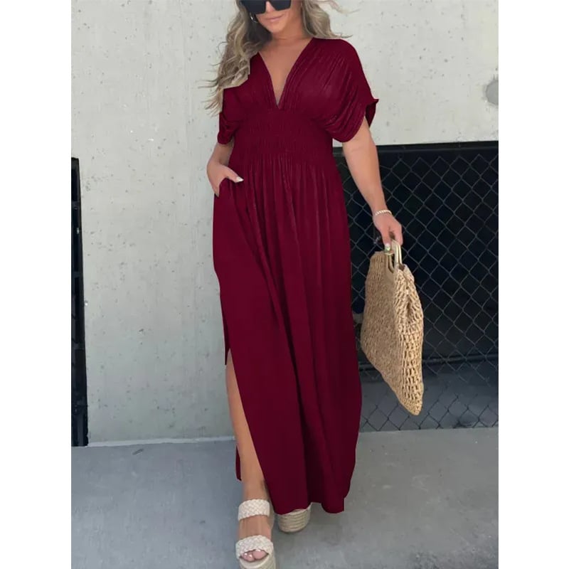 💖2025 Vente limitée - 54% DE RÉDUCTION💗Nouvelle robe longue fendue à col en V sans effort