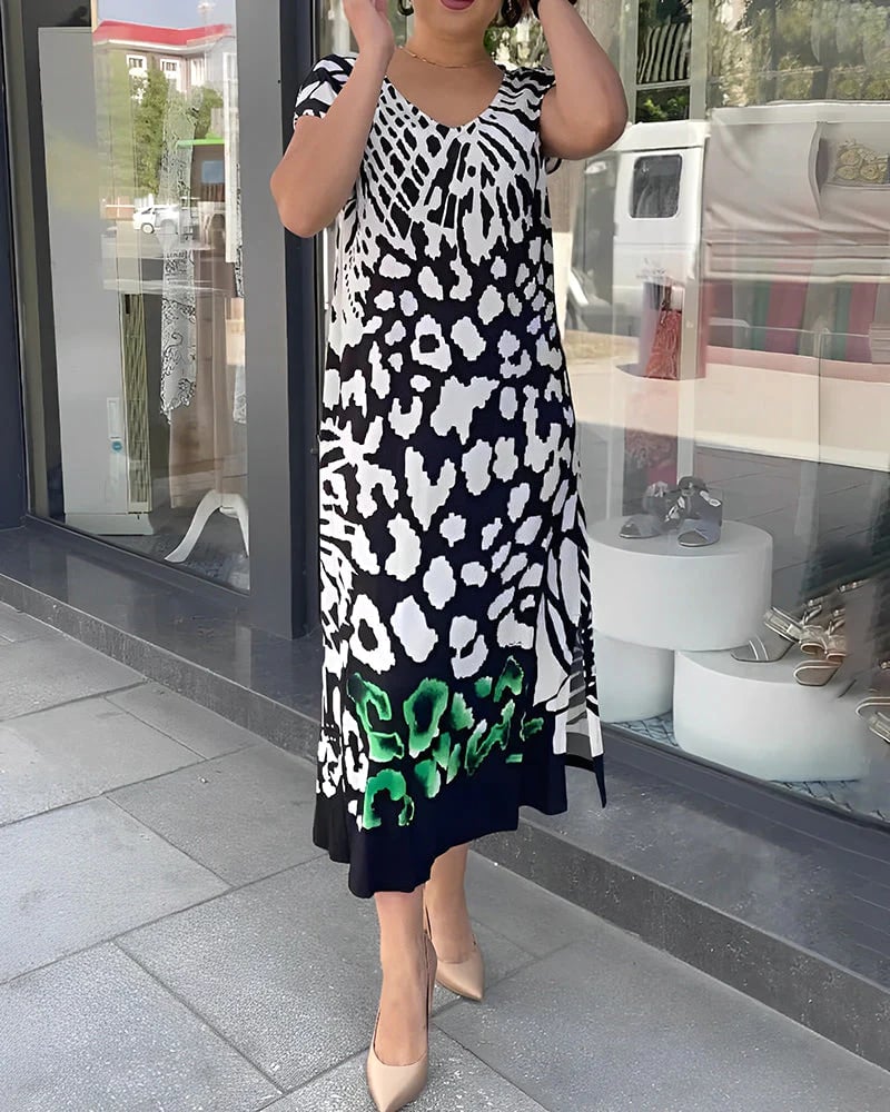 💖52 % de réduction💖Robe à manches courtes imprimée décontractée