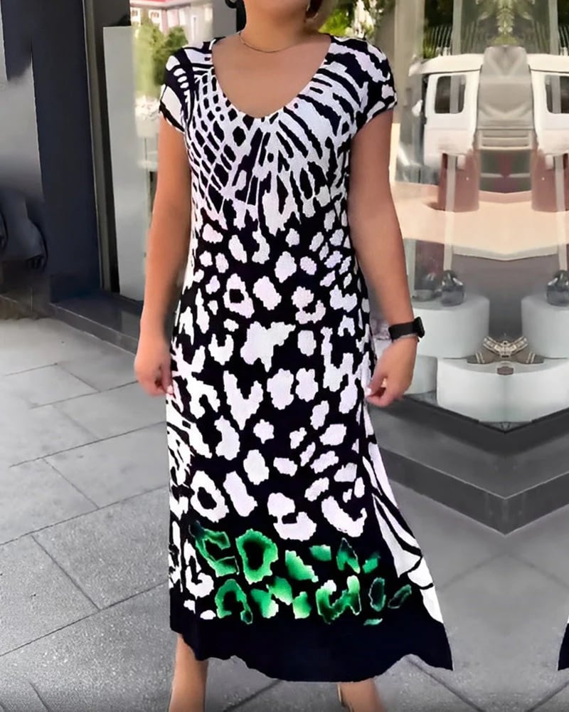 💖52 % de réduction💖Robe à manches courtes imprimée décontractée