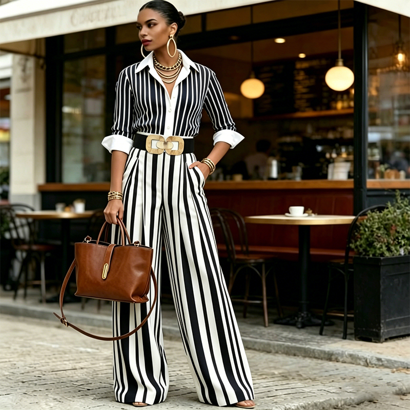 đNouveautĂ©s Ă -60%đ„Ensemble chemise rayĂ©e et pantalon large â confortable et Ă©lĂ©gant au quotidien