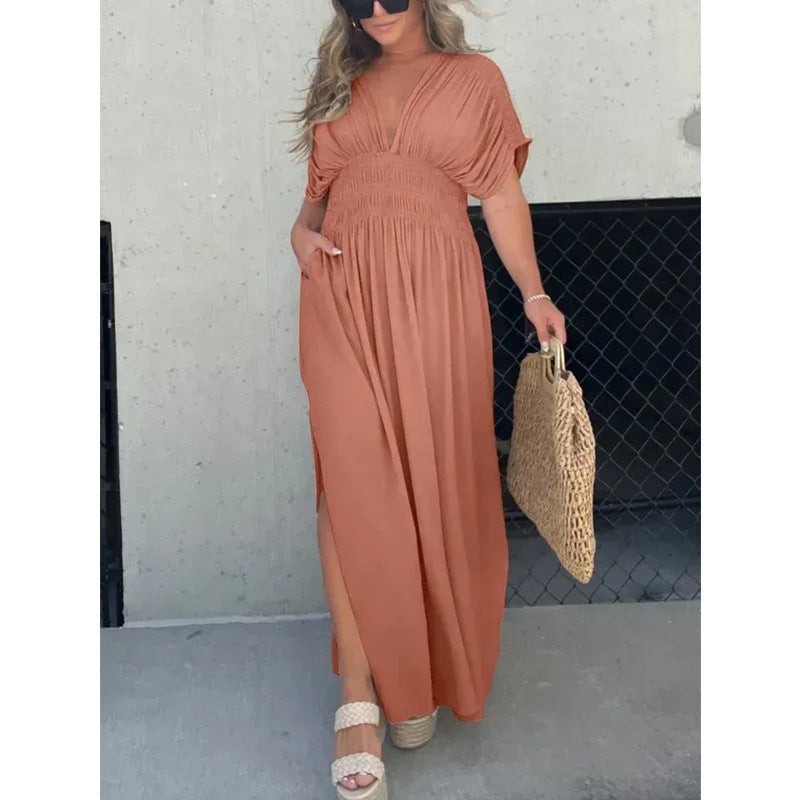 💖2025 Vente limitée - 54% DE RÉDUCTION💗Nouvelle robe longue fendue à col en V sans effort