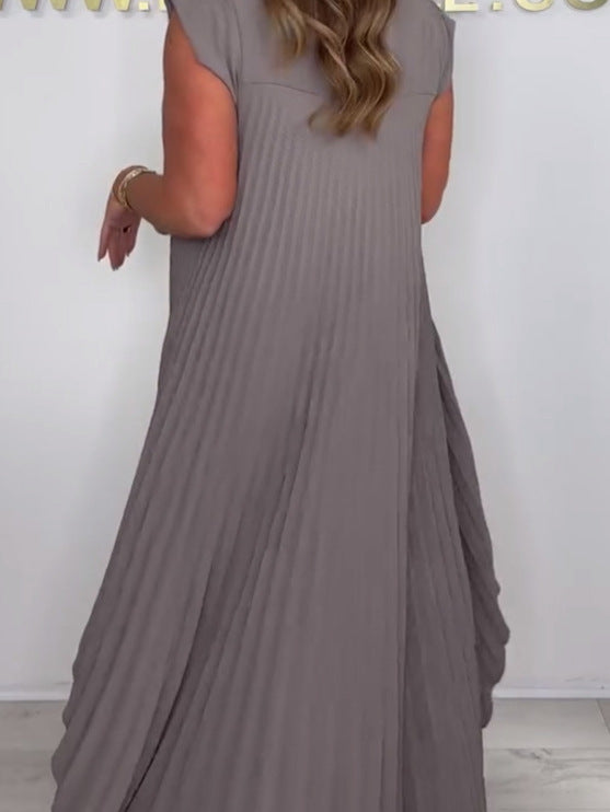 Ensemble haut midi irrégulier à manches courtes plissées et pantalon large à taille élastique