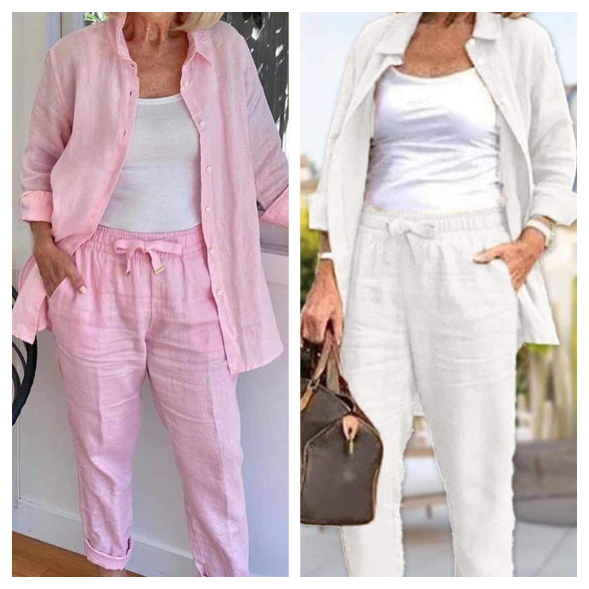 🔥Haute qualité🎀Ensemble Chemisier à Manches Longues et Pantalon en Coton et Lin pour Femmes(🔥55% de réduction)
