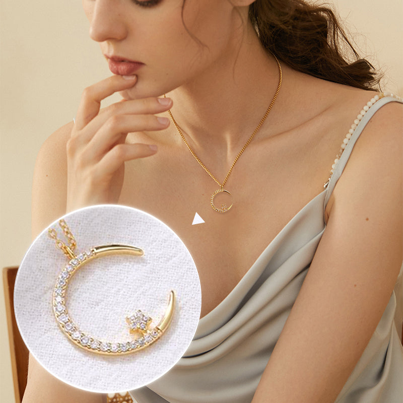 💕50% de réduction💕Collier Étincelant avec Pendentif d'Étoile et de Lune🌙