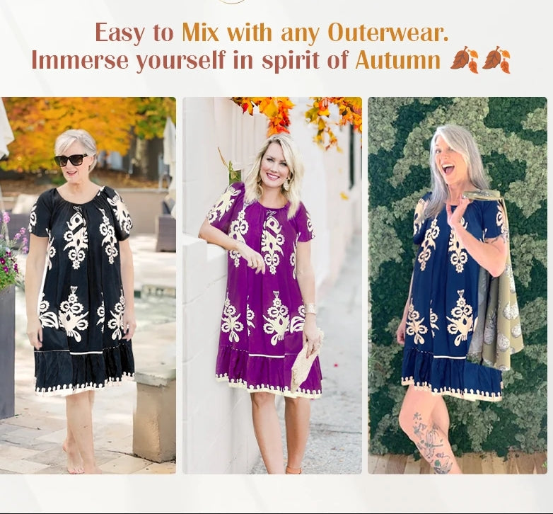đVintage robe Ă col rond en coton imprimĂ©