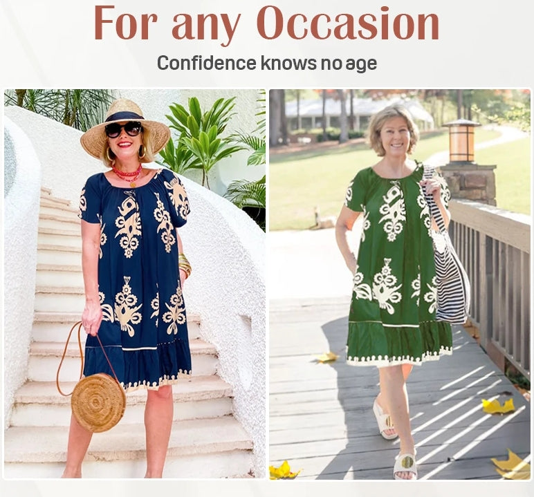 đVintage robe Ă col rond en coton imprimĂ©