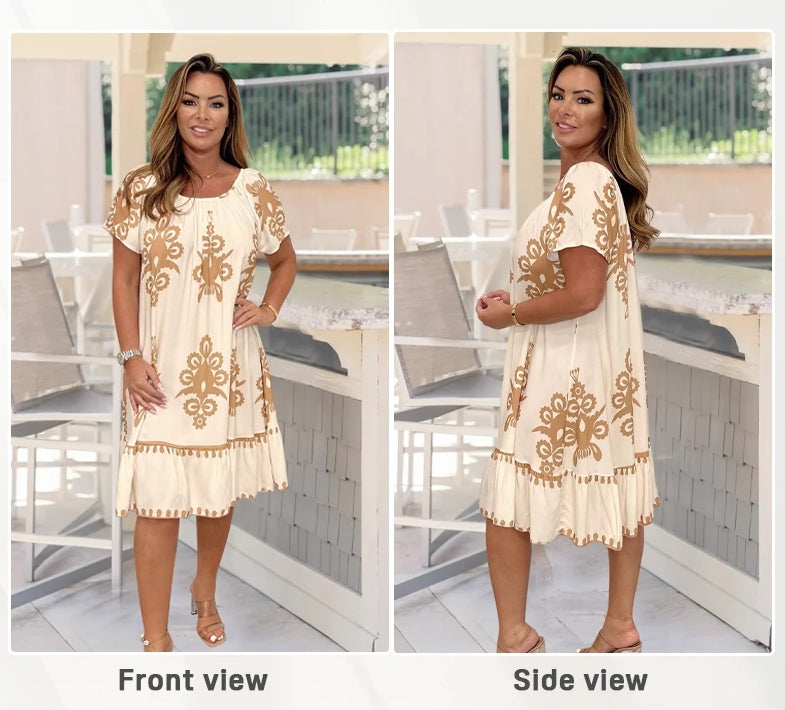 đVintage robe Ă col rond en coton imprimĂ©