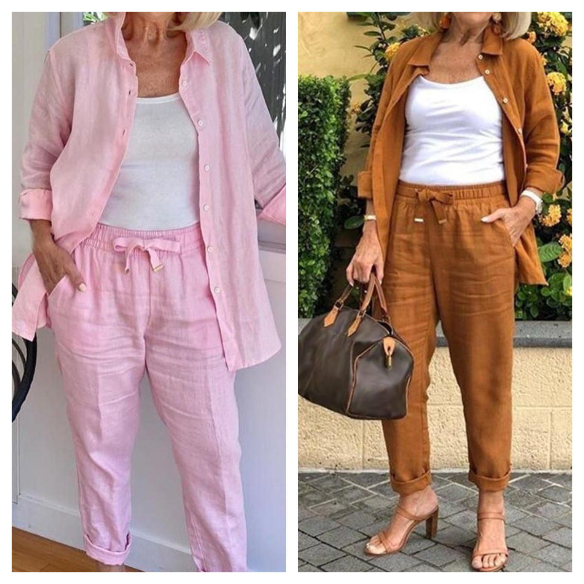 🔥Haute qualité🎀Ensemble Chemisier à Manches Longues et Pantalon en Coton et Lin pour Femmes(🔥55% de réduction)