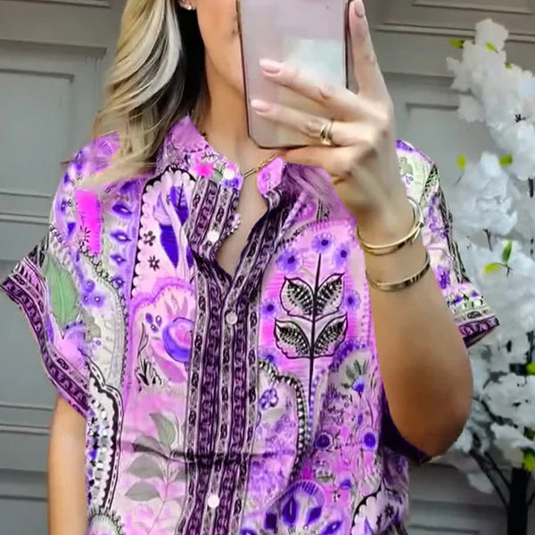 Ensemble 2 pièces haut imprimé et pantalon large pour femme