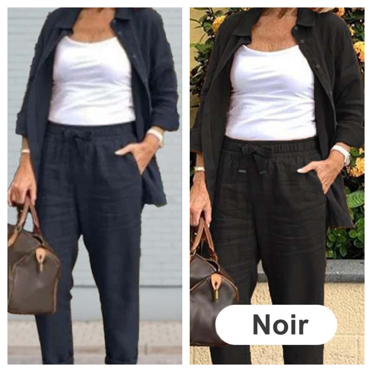 🔥Haute qualité🎀Ensemble Chemisier à Manches Longues et Pantalon en Coton et Lin pour Femmes(🔥55% de réduction)
