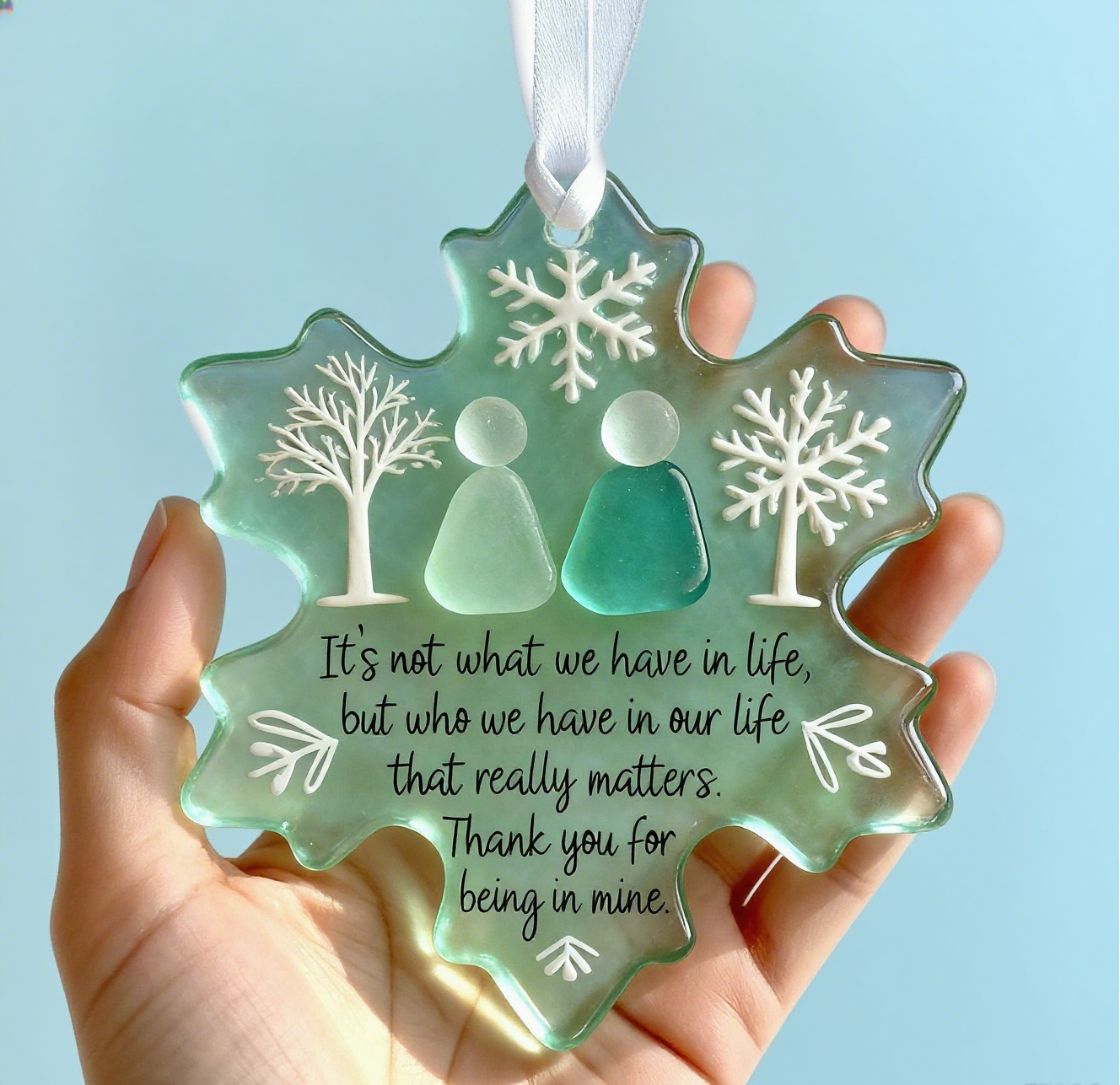 🌊 Décoration d’Amitié en Verre Marin en Forme de Flocon de Neige ❄✨ Façonnée par la nature & fabriquée à la main !