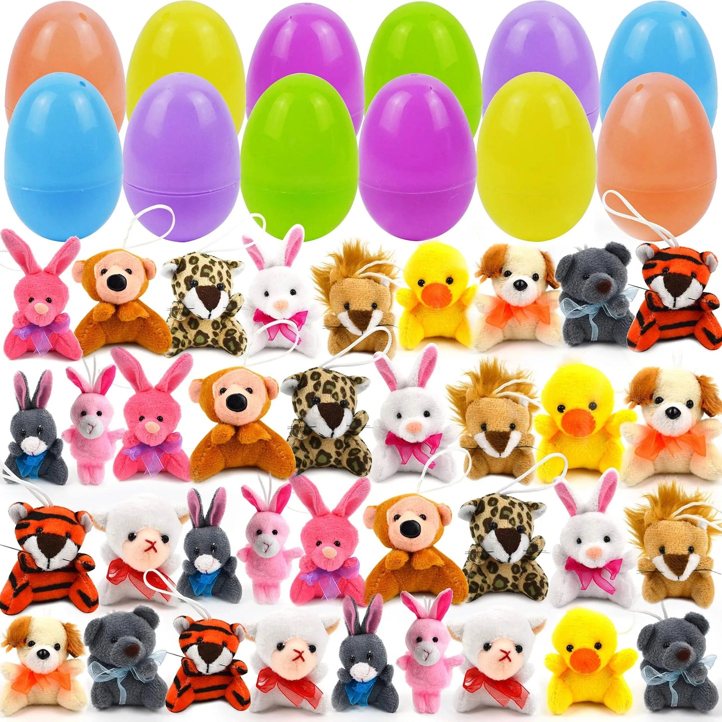 🔥2025 Vente à chaud🔥12/24/36 PiècesOeufs de Pâques pré-remplis avec des animaux en peluche