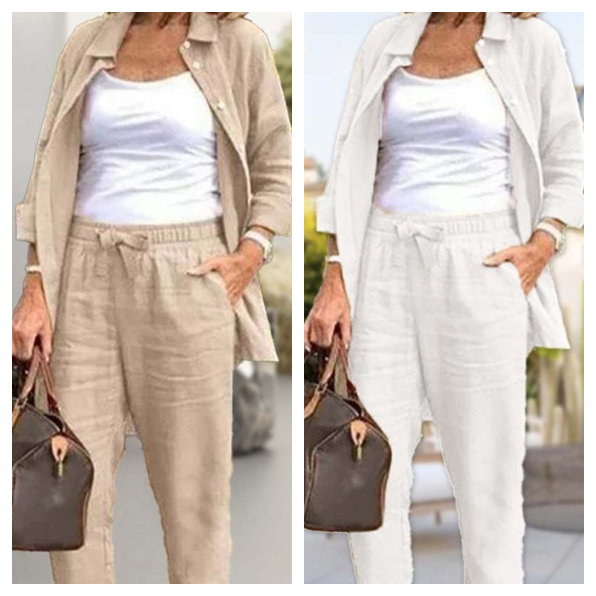 🔥Haute qualité🎀Ensemble Chemisier à Manches Longues et Pantalon en Coton et Lin pour Femmes(🔥55% de réduction)
