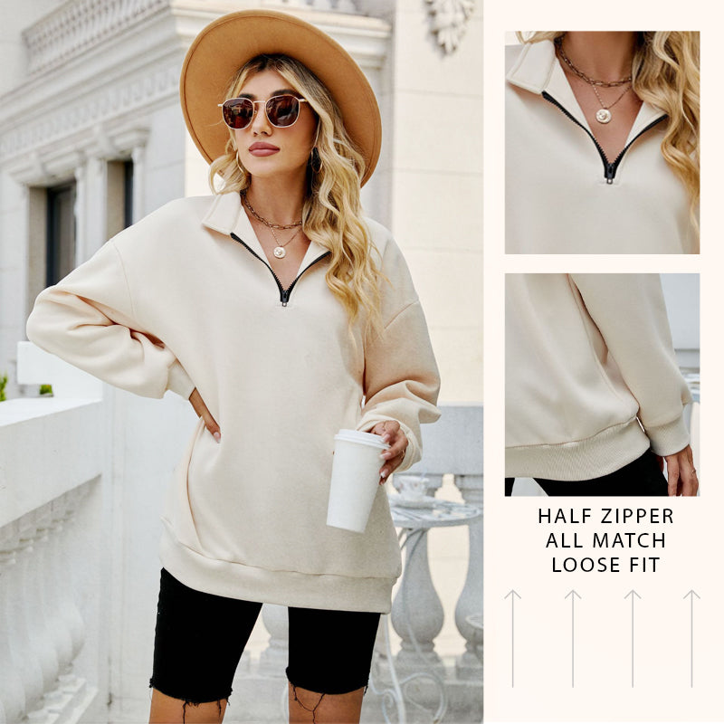 đ„đ€Vente du Black Friday 50% de rĂ©ductionđ„Sweat-shirt Ă manches longues et demi-zip pour femmes