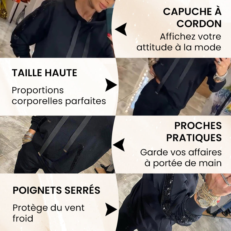 🌷Temps limité 55% DE RÉDUCTION🌷Ensemble 2 pièces de hauts à capuche avec cordon de serrage pour femmes & pantalons💞