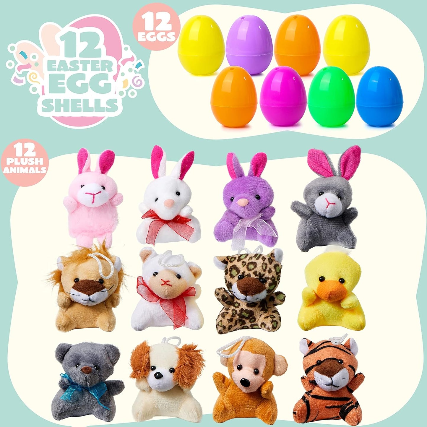 🔥2025 Vente à chaud🔥12/24/36 PiècesOeufs de Pâques pré-remplis avec des animaux en peluche