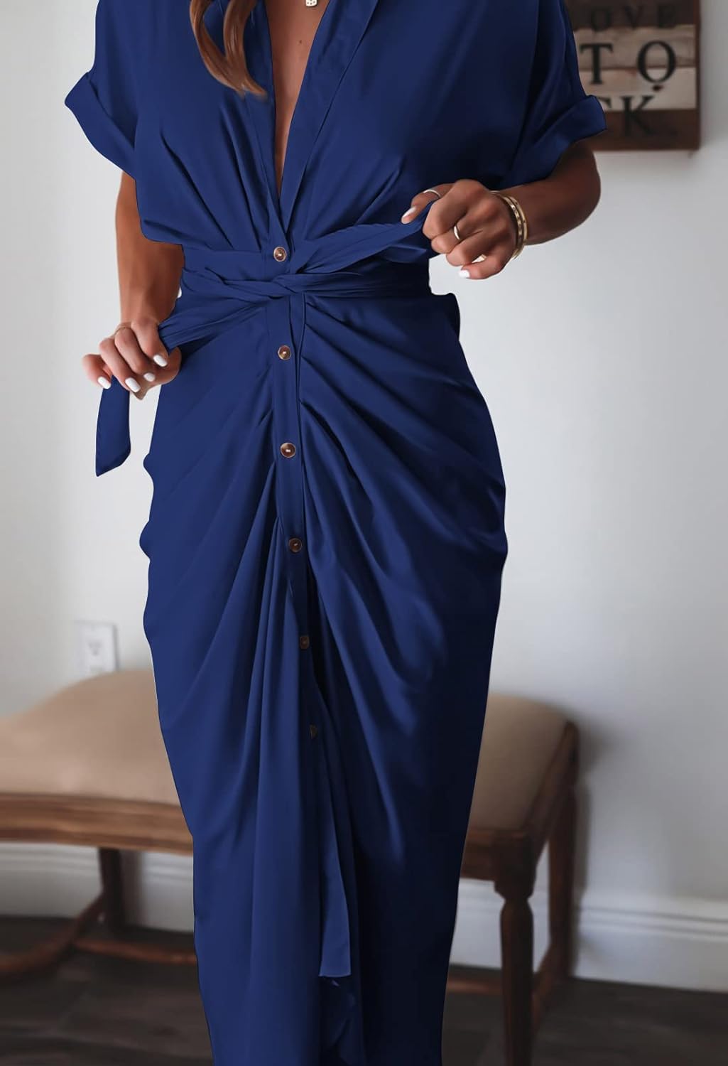 đ„Robe chemise boutonnĂ©e en satin pour femme