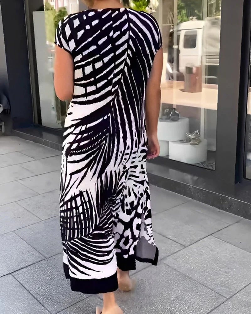 💖52 % de réduction💖Robe à manches courtes imprimée décontractée