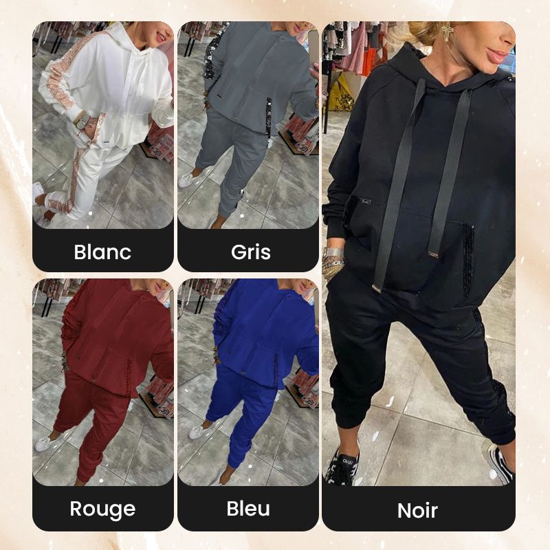 🌷Temps limité 55% DE RÉDUCTION🌷Ensemble 2 pièces de hauts à capuche avec cordon de serrage pour femmes & pantalons💞