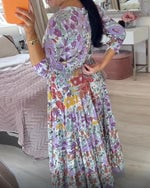 đ50 % de rĂ©duction sur les nouveaux produits d'automneđRobe longue dĂ©contractĂ©e Ă imprimĂ© floral et col en V avec ceinture