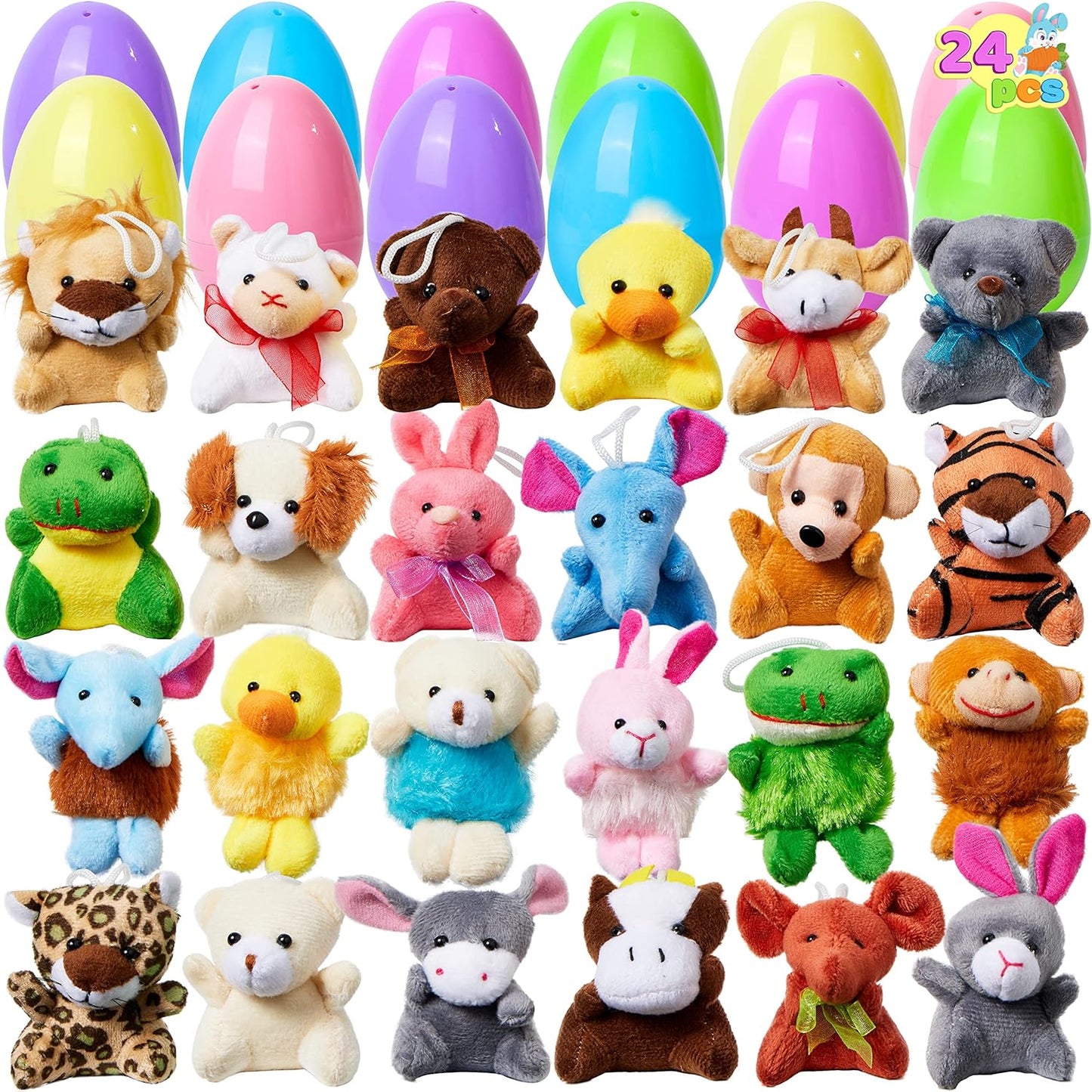 🔥2025 Vente à chaud🔥12/24/36 PiècesOeufs de Pâques pré-remplis avec des animaux en peluche