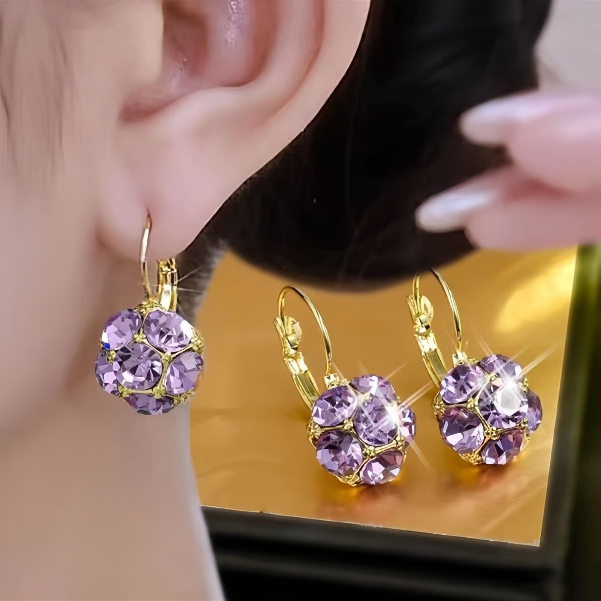 ✨️Boucles d'oreilles pendantes élégantes en forme de sphère de cristal