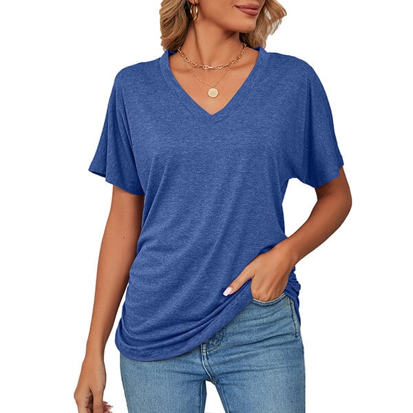 💕Soldes d'été🌷Tops pour dames à col en V, couleur unie, amples(🔥55 % de réduction)