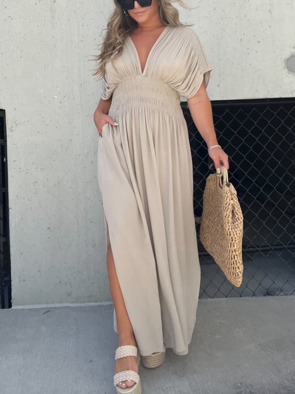 💖2025 Vente limitée - 54% DE RÉDUCTION💗Nouvelle robe longue fendue à col en V sans effort