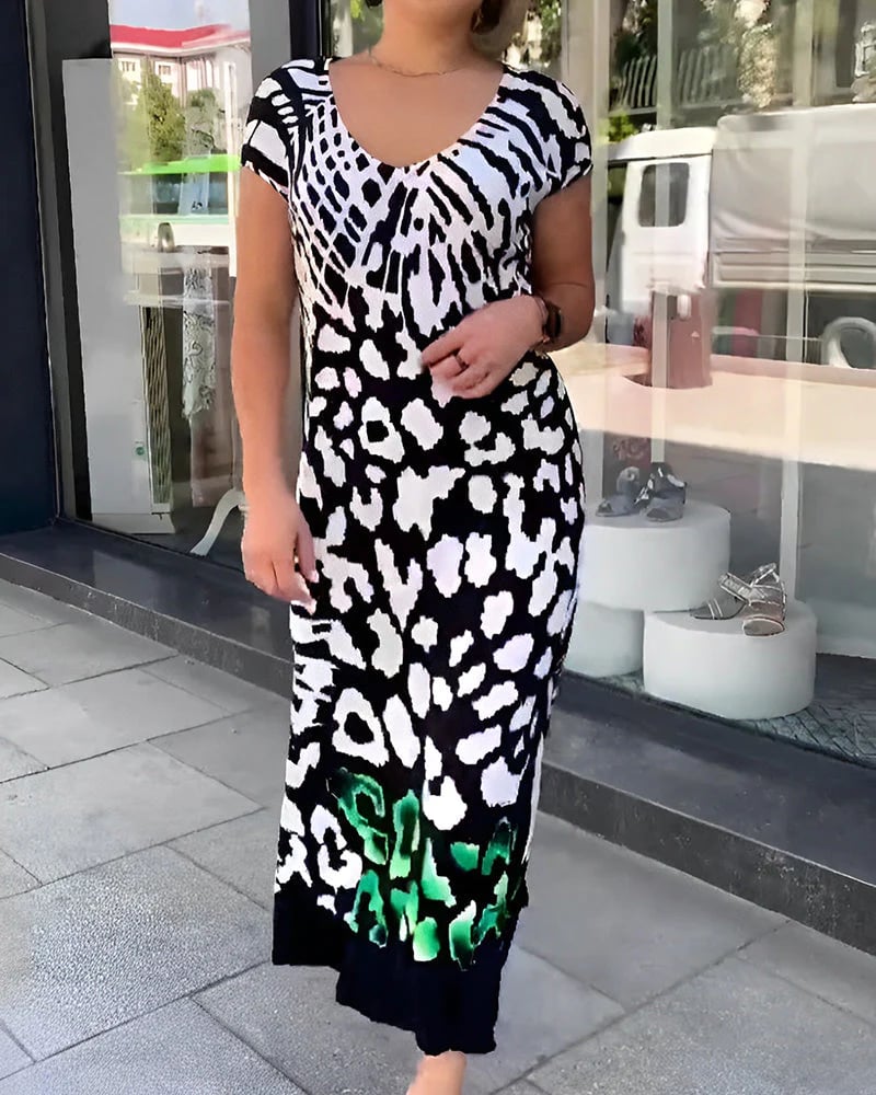 💖52 % de réduction💖Robe à manches courtes imprimée décontractée