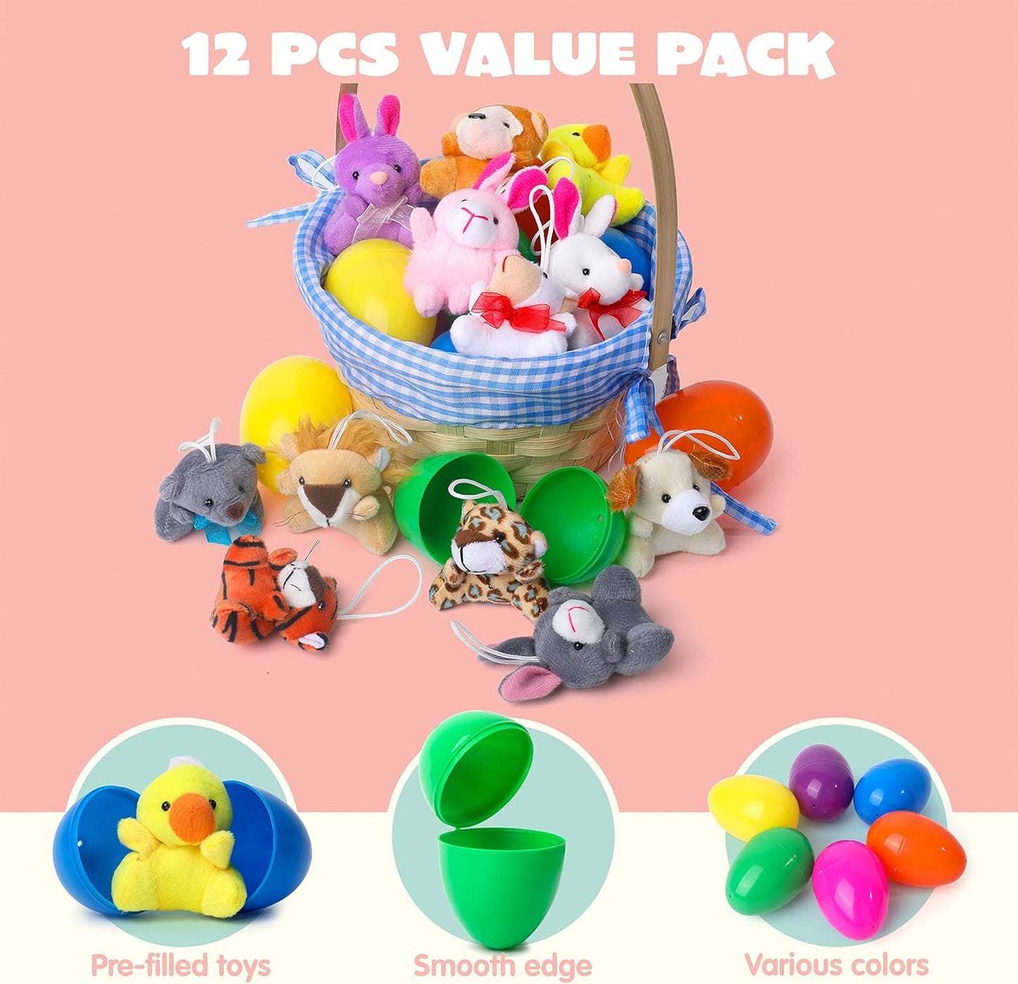 🔥2025 Vente à chaud🔥12/24/36 PiècesOeufs de Pâques pré-remplis avec des animaux en peluche