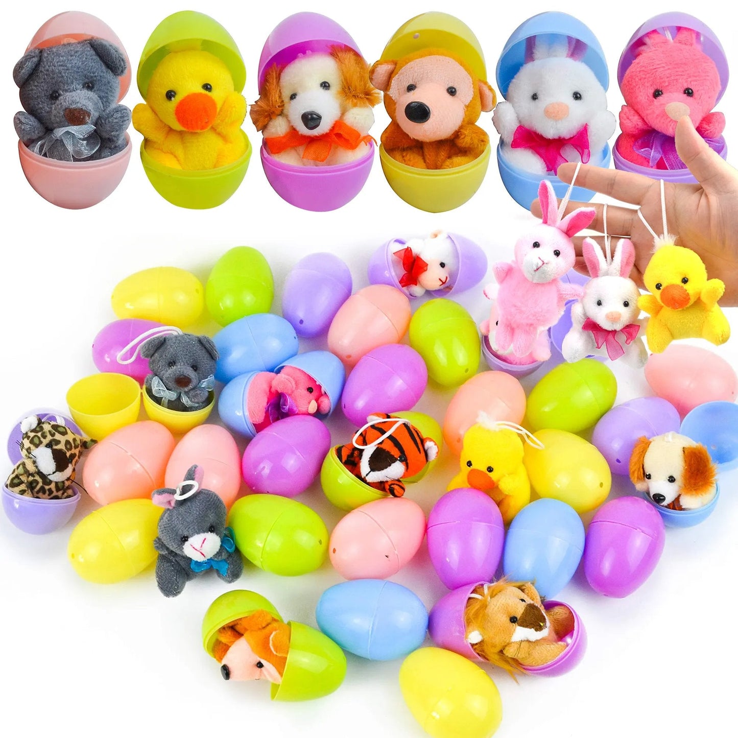 🔥2025 Vente à chaud🔥12/24/36 PiècesOeufs de Pâques pré-remplis avec des animaux en peluche