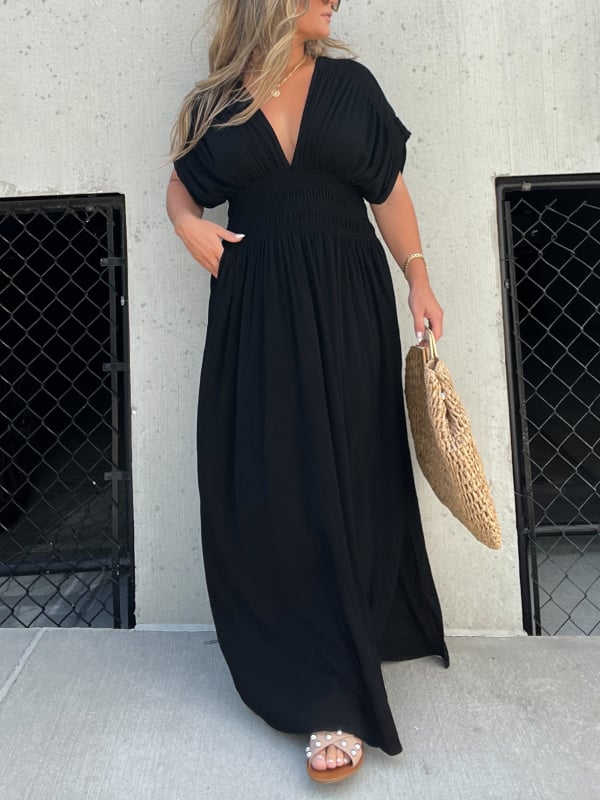 💖2025 Vente limitée - 54% DE RÉDUCTION💗Nouvelle robe longue fendue à col en V sans effort