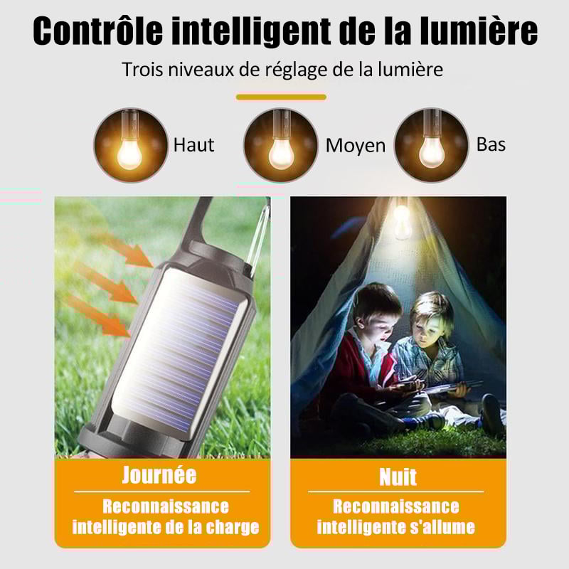 🔥2025 à chaud🔥Lanterne de camping solaire rechargeable avec crochet lampe tungstène adaptée à l'extérieur et à la maison