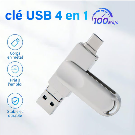 đ„ClĂ© USB d'extension multifonctionnelle 4 en 1 pour tĂ©lĂ©phones portables de grande capacitĂ©
