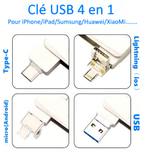đ„ClĂ© USB d'extension multifonctionnelle 4 en 1 pour tĂ©lĂ©phones portables de grande capacitĂ©