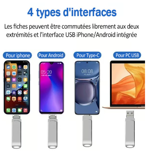 đ„ClĂ© USB d'extension multifonctionnelle 4 en 1 pour tĂ©lĂ©phones portables de grande capacitĂ©