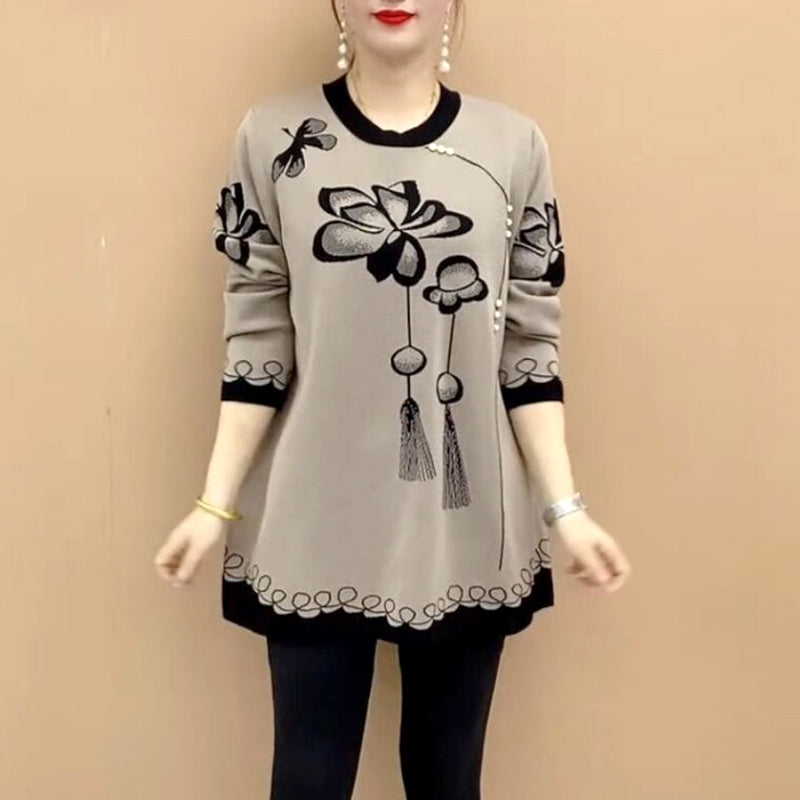 ❄️50% de réduction en hiver❄️Pull fleuri à col rond pour femme, ample et doux