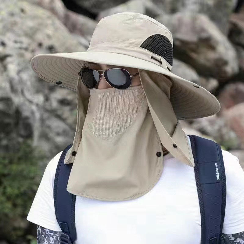 Chapeau de soleil professionnel pour activités de plein air 🛡️ Protection solaire UPF50+ à large bord + masque facial, conception respirante, protection contre le soleil et les insectes, le choix idéal pour les randonnées estivales 🥾