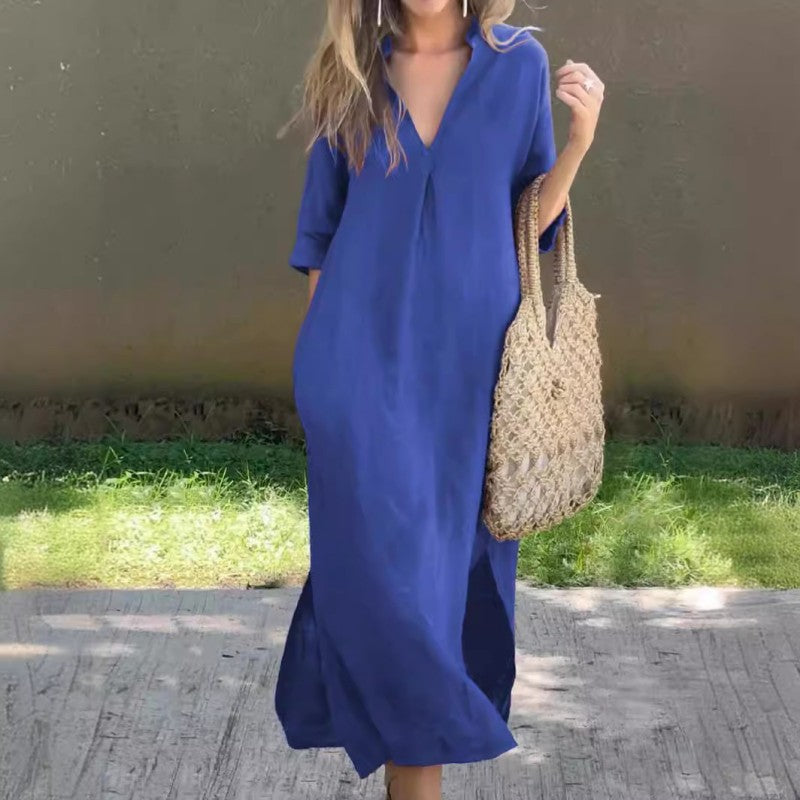 ✨Soldes d'été à 50 % de réduction✨Robe fendue élégante à col en V