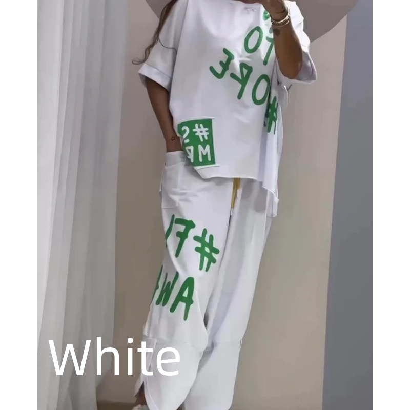 💞Nouveautés du début de l'été💞Costume deux pièces décontracté avec motif et encolure ronde(🔥53 % de réduction)