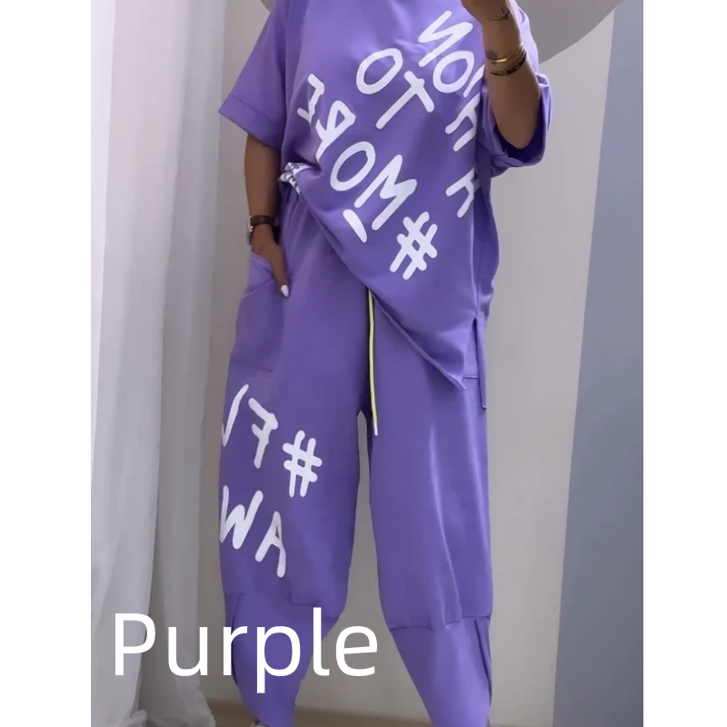 💞Nouveautés du début de l'été💞Costume deux pièces décontracté avec motif et encolure ronde(🔥53 % de réduction)