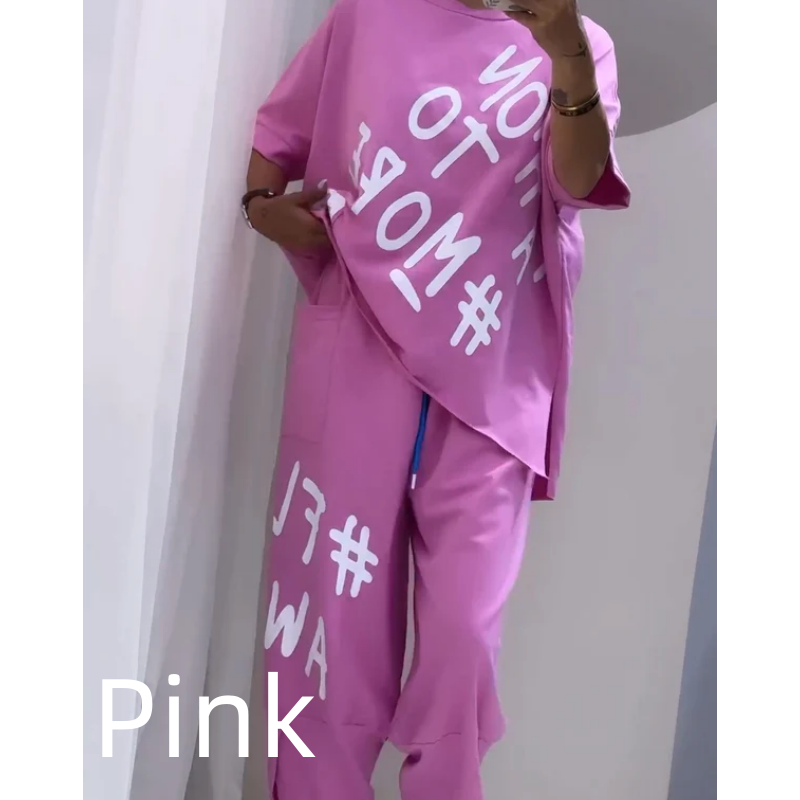 💞Nouveautés du début de l'été💞Costume deux pièces décontracté avec motif et encolure ronde(🔥53 % de réduction)