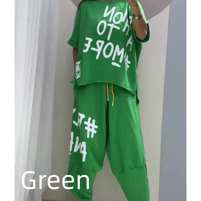 💞Nouveautés du début de l'été💞Costume deux pièces décontracté avec motif et encolure ronde(🔥53 % de réduction)