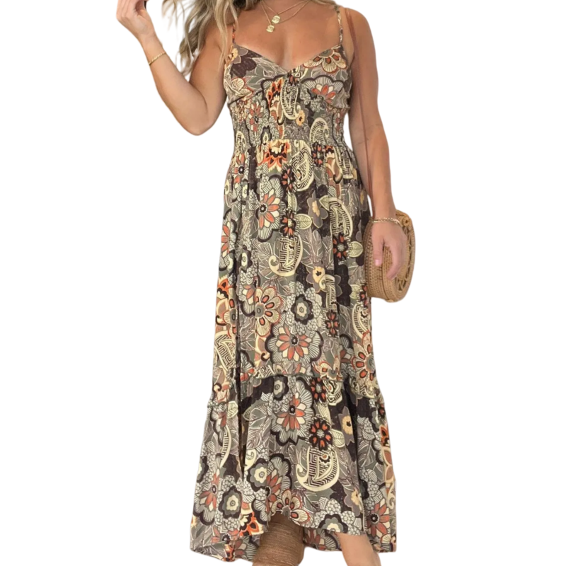 đOffre Ă durĂ©e limitĂ©e 50 % de rĂ©ductionđRobe longue sexy Ă bretelles spaghetti et imprimĂ© floral pour femme