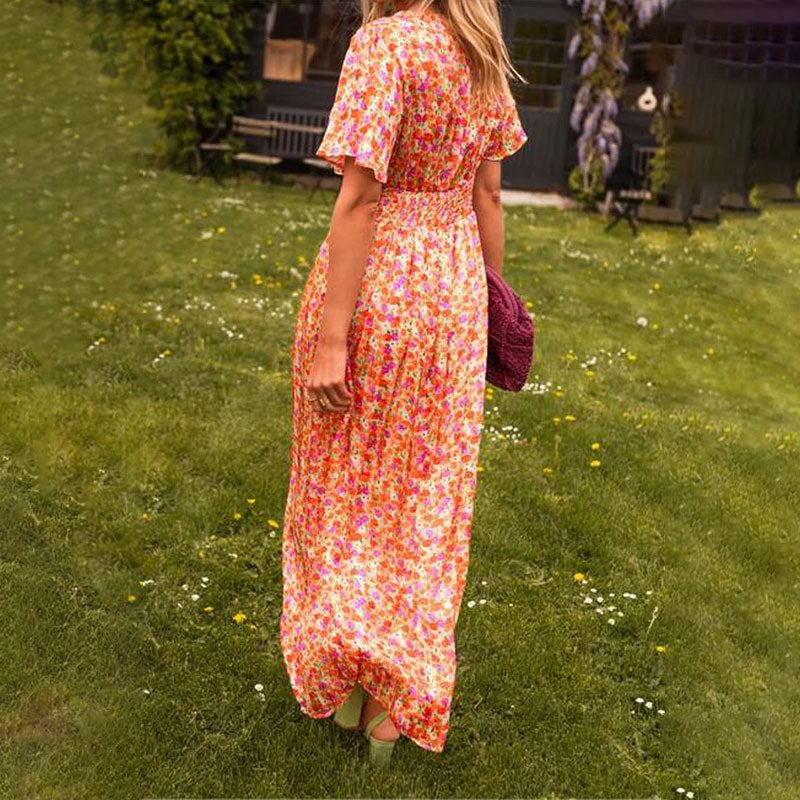 💋50 % de réduction sur l'été💋Robe florale rétro à col en V pour femmes