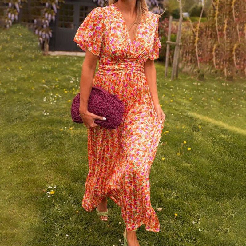 💋50 % de réduction sur l'été💋Robe florale rétro à col en V pour femmes
