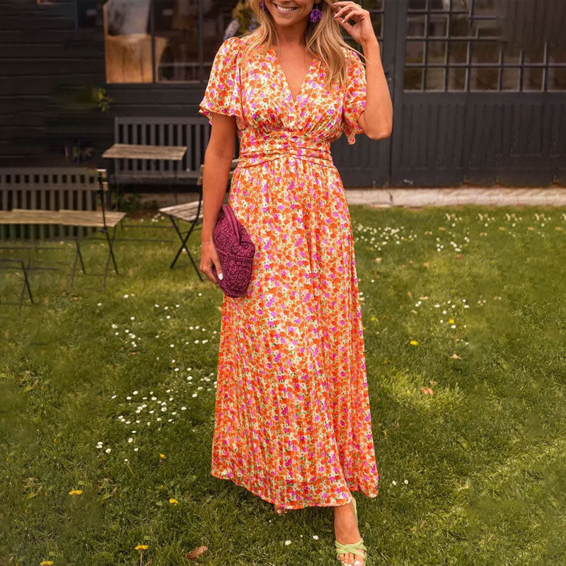 💋50 % de réduction sur l'été💋Robe florale rétro à col en V pour femmes