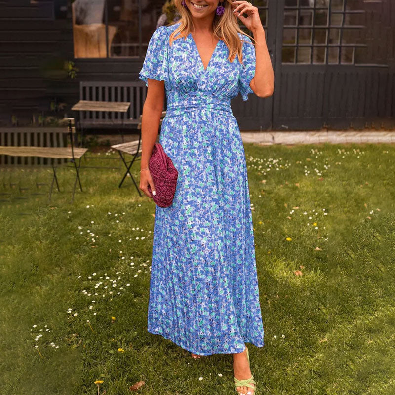 💋50 % de réduction sur l'été💋Robe florale rétro à col en V pour femmes