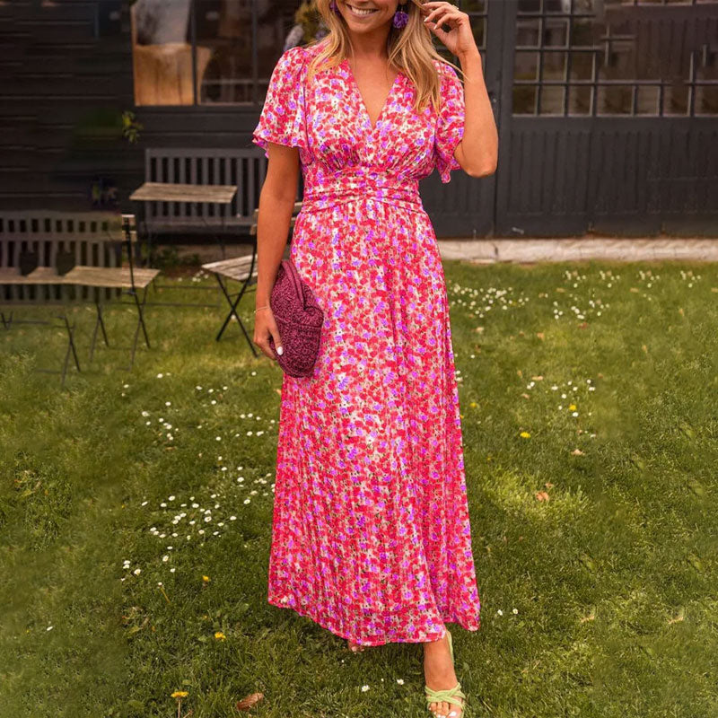 💋50 % de réduction sur l'été💋Robe florale rétro à col en V pour femmes